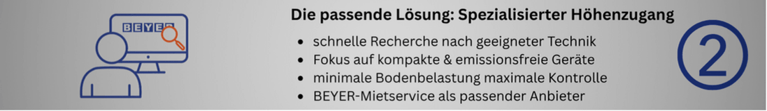 Grauer Infobalken über passende Arbeitsbühnen für Einsätze im Rechenzentrum