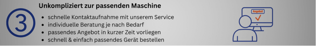 Grauer Infobalken über passende Mietgeräte