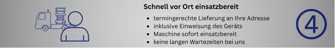 Grauer Infobalken über termingenaue Lieferung mit BEYER-Mietservice