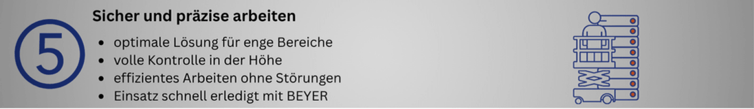 Grauer Infobalken von BEYER über sicheres und präzises Arbeiten