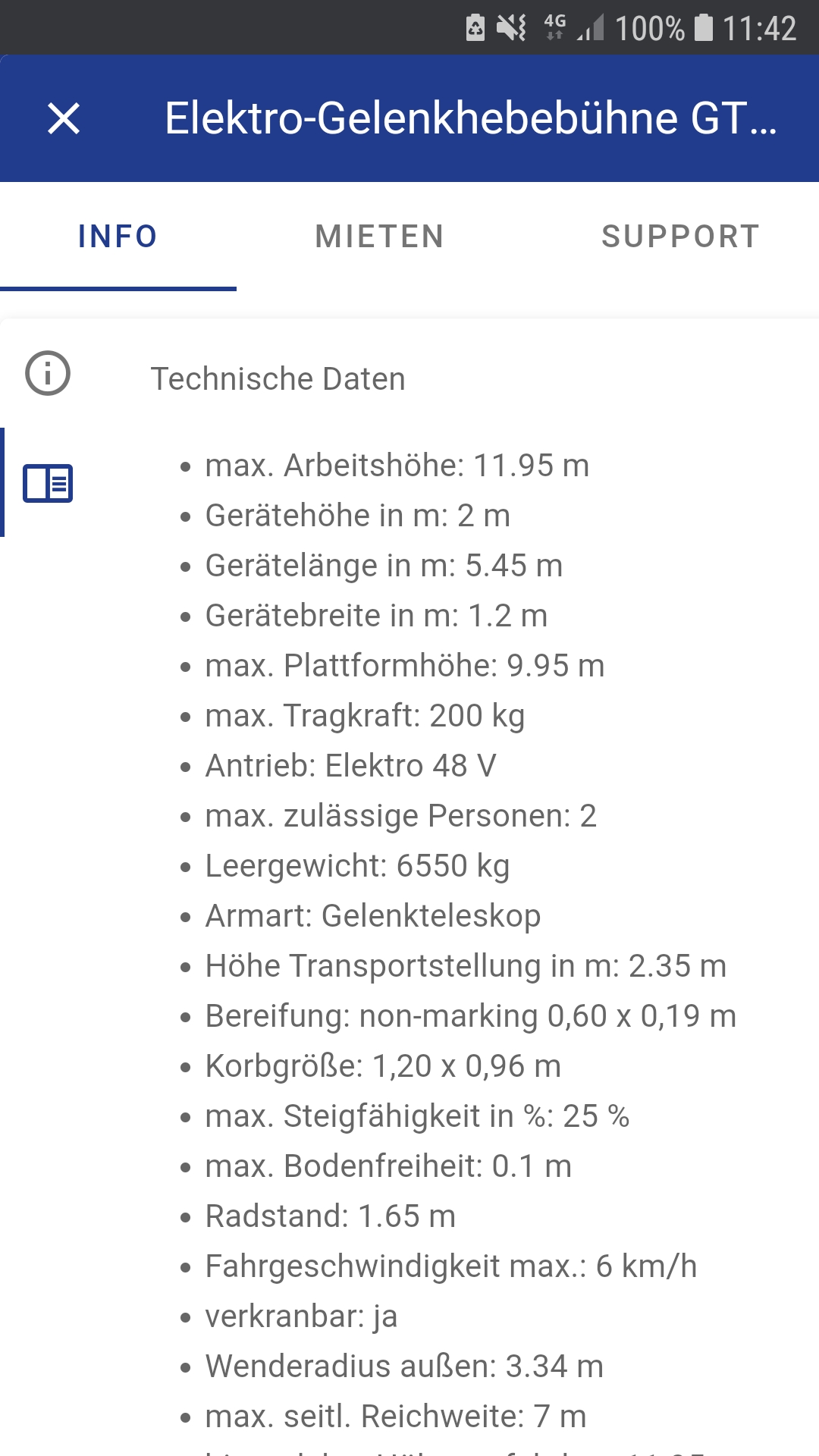 Beyer-App technische Daten von Maschinen