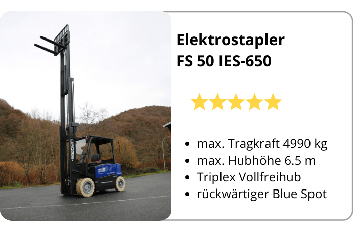 Eigenschaften über BEYER-Elektrostapler FS 50 IES-650 in Infografik