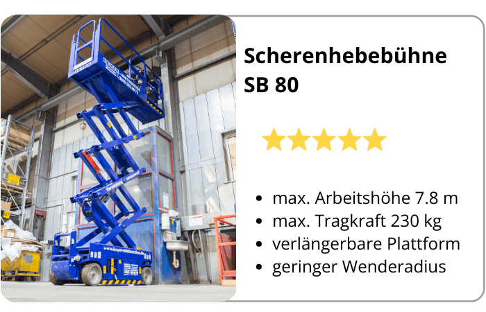 Infografik über Eigenschaften von E-Scherenbühne SB 80 E