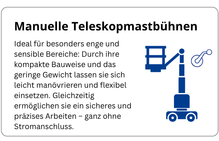 BEYER Infografik über manuelle Mastbühnen zur Miete in Rechenzentren