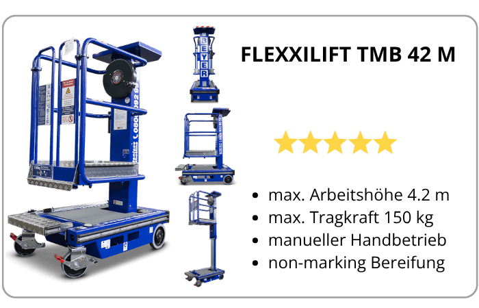 Infografik über manuelle BEYER Teleskopmastbühne TMB 42 M