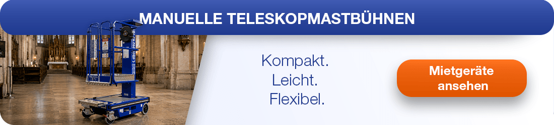 Infografik über manuelle Teleskopmastbühnen von BEYER-Mietservice