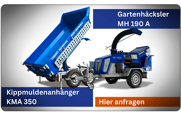 Infografik über BEYER Häcksler Set mit Kippmuldenanhänger