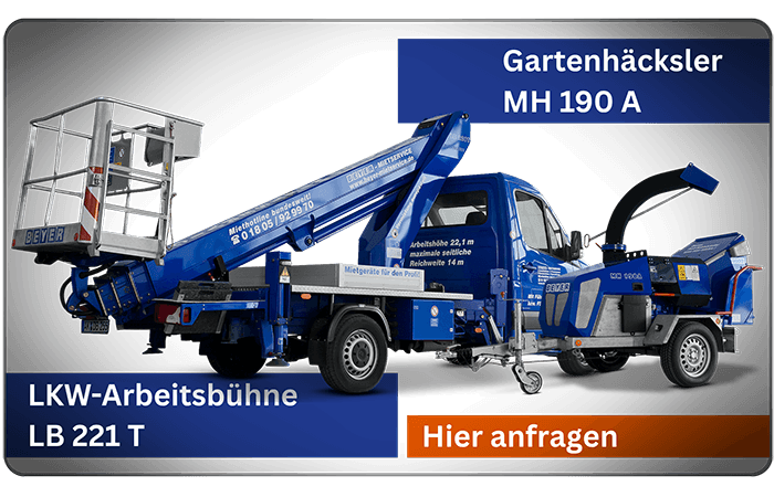 Infografik zum Mietset aus Häcksler und LKW-Bühne