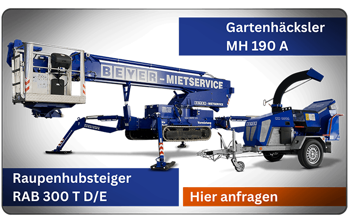 Infografik über BEYER Häcksler MH 190 A mit Raupensteiger im Set
