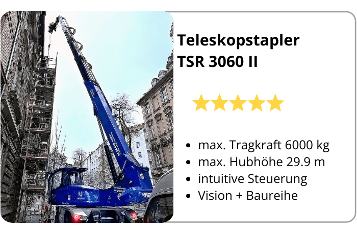 Infografik über Eigenschaften von Teleskoplader TSR 3060 II 