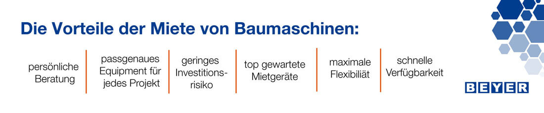 Infografik über die Vorteile der Baumaschinen-Miete bei BEYER-Mietservice