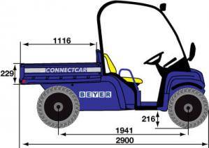 Abmessungsgrafik von Elektro Connect Car aus dem BEYER-Verleih