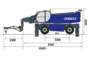 Abmessungsgrafik von Teleskoplader TSR 3580 mit Gittermast-Winde