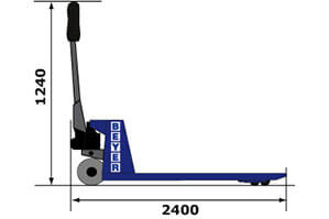 Seitliche Abmessungsgrafik von BEYER Palettenwagen DS 20 IMN-20 II