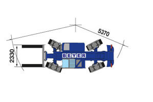 Abmessungsgrafik Vogelperspektive von STS 10-160 II von BEYER