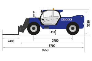 Seitliche Abmessungsgrafik von 20 t Teleskoplader STS 10-200