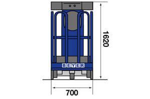 Abmessungsgrafik Front von manueller Mastbühne FLEXXILIFT TMB 35 M