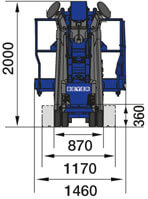 Abmessungsgrafik Front Raupenbühne RAB 207 GT D/E von BEYER