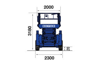 Front-Abmessungsgrafik von Diesel-Scherenbühne SB 179 SDL