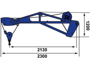 Abmessungsgrafik von Anbauwerkzeug Gittermast Winde TSR 3060