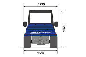 Heck-Abmessungsgrafik von Diesel Connect Car 4x4 II aus der Vermietung