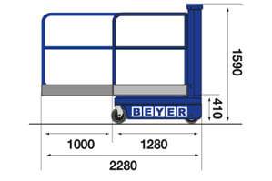 Abmessungsgrafik von Mastbühne Flexxilift TMB 45 E