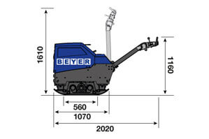 Abmessungsgrafik von Rüttelplatte RP 110 kN mit 807 kg Betriebsgewicht
