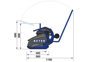 Abmessungsgrafik von Rüttelplatte RP 20 kN mit 111 kg Betriebsgewicht