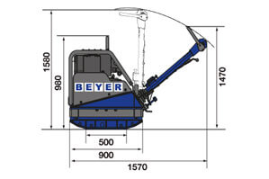 Abmessungsgrafik Seite von 504 kg Rüttelplatte RP 65