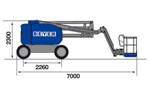Abmessungsgrafik von der Seite von Gelenkbühne GTB 159 D +