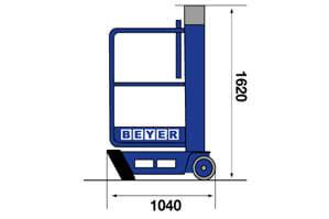 Seitliche Abmessungsgrafik von manueller Mastbühne TMB 35 M
