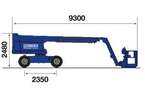 Seitliche Abmessungsgrafik von Teleskopbühne TB 160 KD