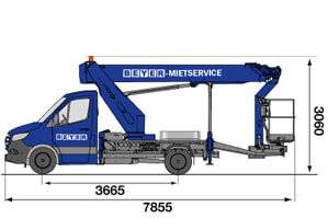 Seitliche Abmessungsgrafik von LKW-Hebebühne LB 260 TK
