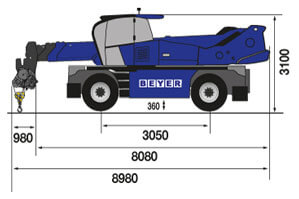 Abmessungsgrafik von Telelader TSR 2660 mit 6 t Seilwinde