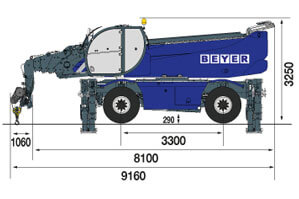 Abmessungsgrafik Teleskoplader TSR 3580 mit 8 t Seilwinde