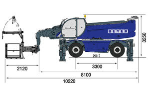 Abmessungsgrafik von BEYER TSR 3580 mit Arbeitskorb-Winde