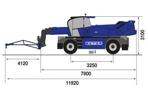 Abmessungsgrafik von Teleskoplader TSR 3060 II mit Gittermast
