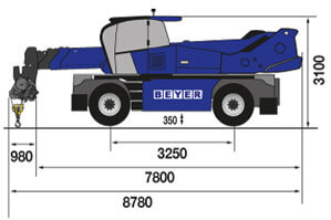 Abmessungsgrafik von Teleskopstapler TSR 3060 II mit 6 t Seilwinde