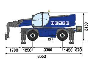 Seitliche Abmessungsgrafik von Telestapler TSR 3060 mit Twin-Energy-Station
