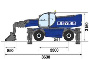 Abmessungsgrafik von Telestapler Rotor TSR 3060 mit Schaufel