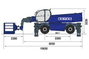 Seitliche Abmesssungsgrafik von TSR 2780 NK + mit 1000 kg Korb
