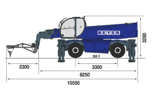 Abmessungsgrafik von TSR 2780 NK + mit 2 t Gittermast-Winde