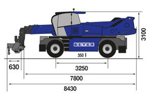 Abmessungsgrafik von Teleskoplader TSR 3060 II mit 6 t Lasthaken