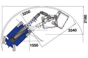 Abmessungsgrafik aus der Vogelperspektive von Gelenkarbeitsbühne GTB 120 EK-3d II