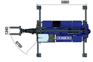 Abmessungsgrafik aus der Vogelperspektive von Teleskopstapler TSR 3580