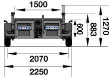 Grafik Frontalansicht mit Abmessungen Absenkanhänger AAR 35