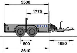 Abmessungsgrafik Seitenansicht Absenkanhänger AAR 35