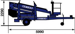 Anhänger-Arbeitsbühne 16 m Arbeitshöhe, seitliche Abmessungsgrafik