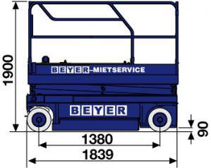 Abmessungsgrafik Seite von Scherenbühne SB 65 E