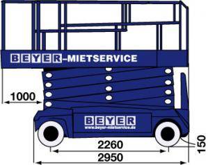 Abmessungsgrafik von Elektro-Scherenbühne SB 171 E mit 17 m Arbeitshöhe